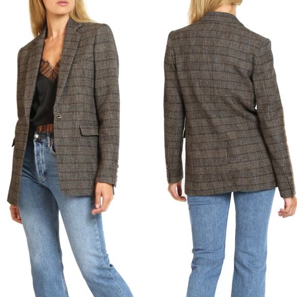 IRO Houli Plaid Tweed Blazer Jacket Brown FR 36 US 4 Oversized Wool Check - Picture 1 of 13